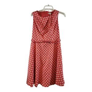 Signature Darby pink and white polka dot sleeveless dress sz 6 with belt